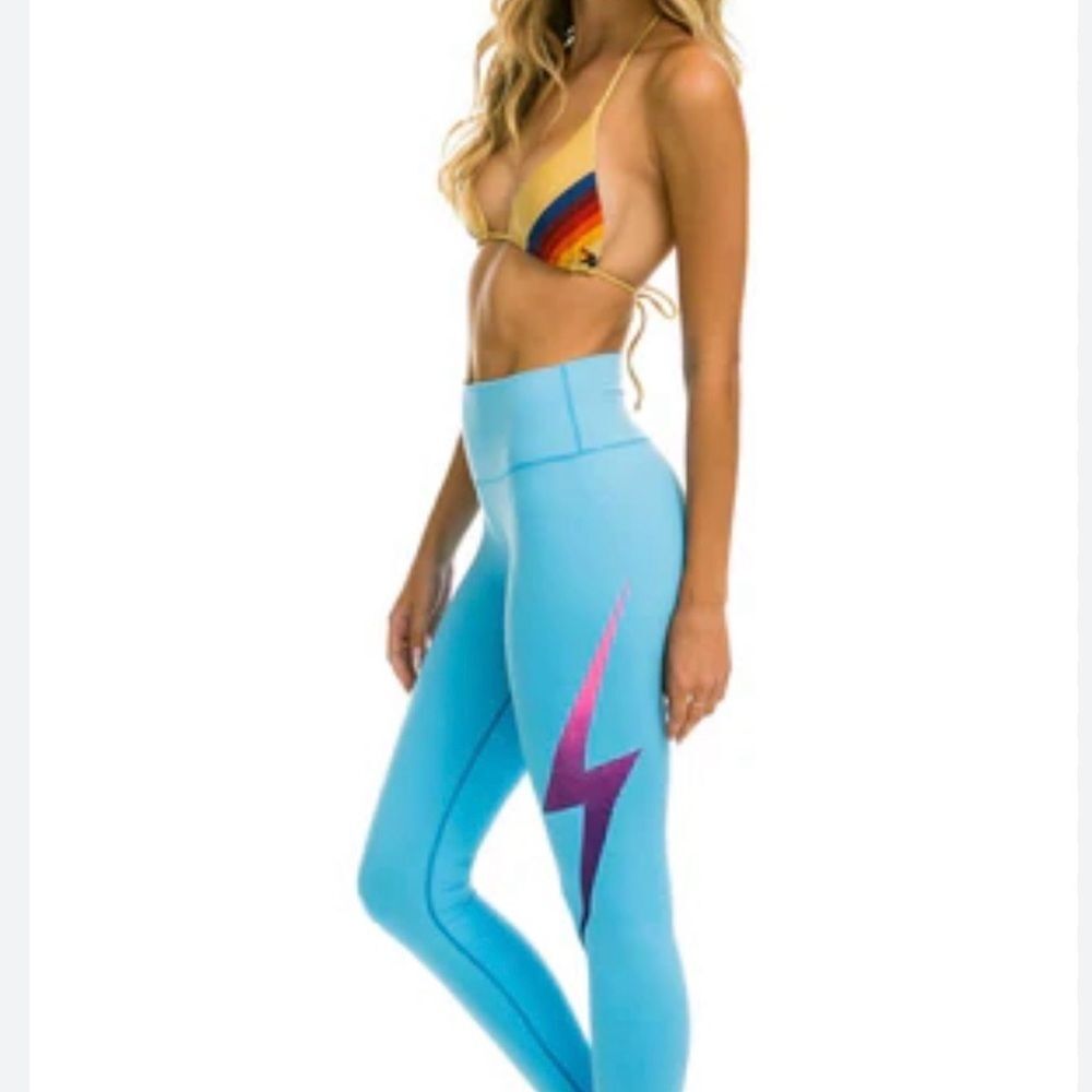 Aviator Nation FULL LENGTH HI-RISE BOLT FADE LEGGINGS - SKY // PINK PURPLE